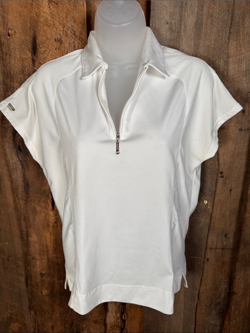 Izod White Women's Short Sleeve Zip Polo